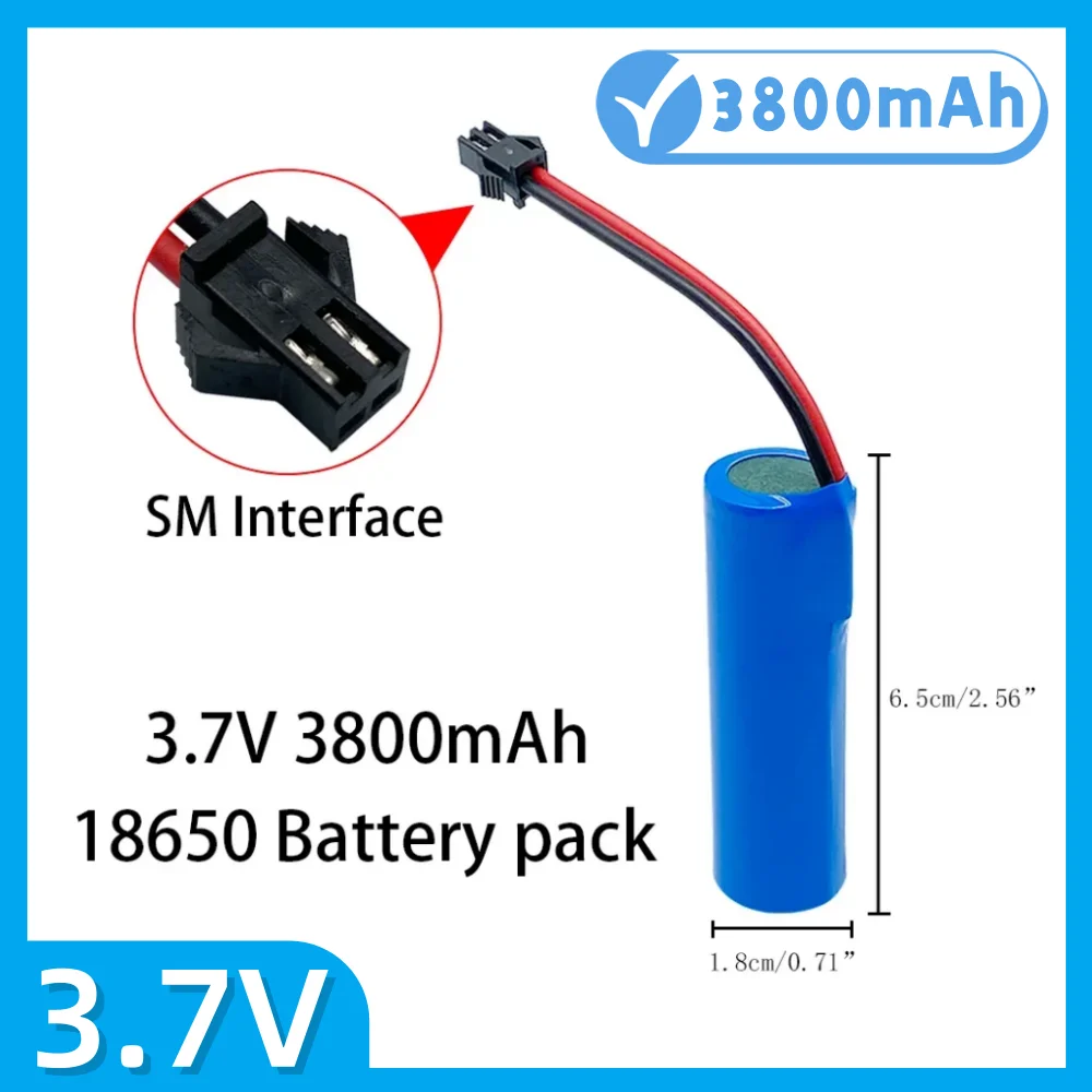 3.7V lithium ion rechargeable battery 18650 with replacement socket and SM interface line for emergency lighting