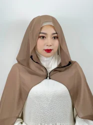 Muslim Hijab Arab Turkish Hijab with Zipper Chiffon Scarf Women's Fashion Plain Hijab Wrap Solid Color Shawl Headscaf 71x180cm