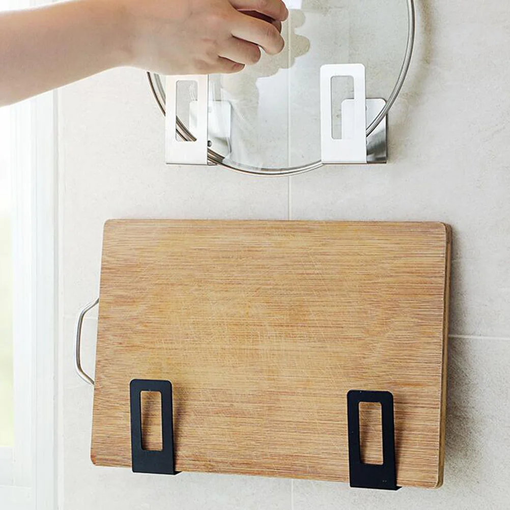 

4 pcs Stainless Steel Pot Lid Storage Rack 2 Pair Wall Mounted Kitchen Lid Holder Screw Fix Hook Stand For Pans Trays Organizers