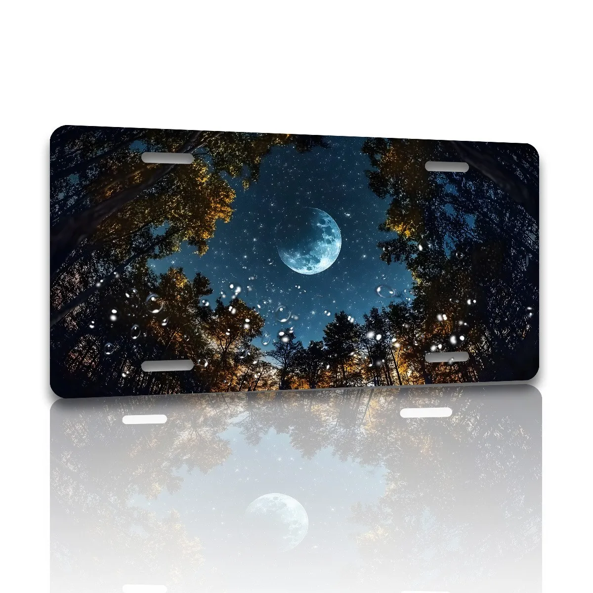 Moonlight Forest Night Sky License Plate Frame Durable Aluminum Novelty Decoration for Car Men Women