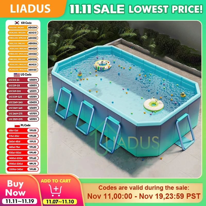 

Pump-Free Large Kids Swimming Pool Reinforced Mesh Frame Foldable Design Easy Setup Backyard Garden Outdoor Family Water Party