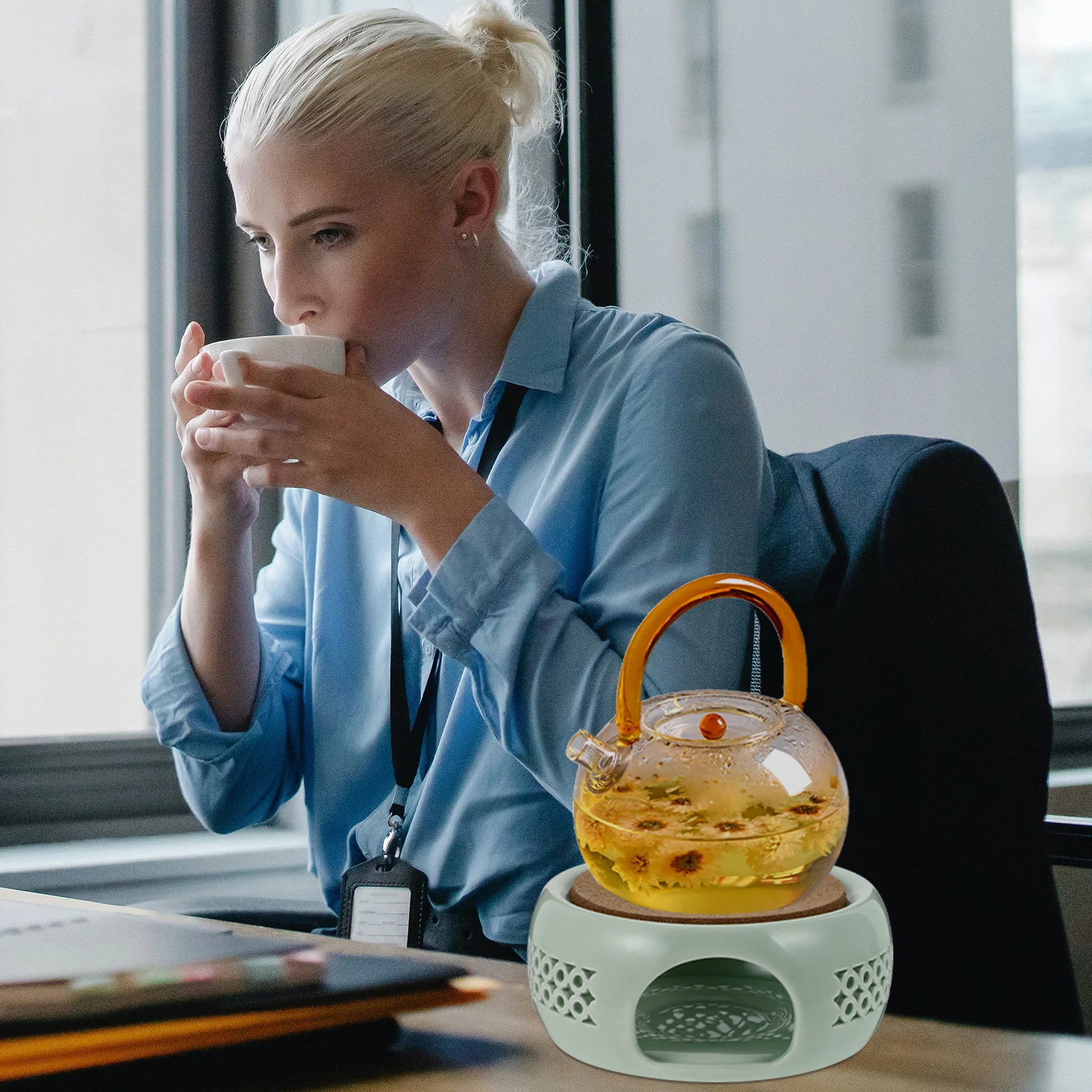 

1 pc Ceramic Teapot Warmer Light Green Retro Tea Heater Stand For Tea Heating Stove Teaware Accessory Kitchen Bar Tool