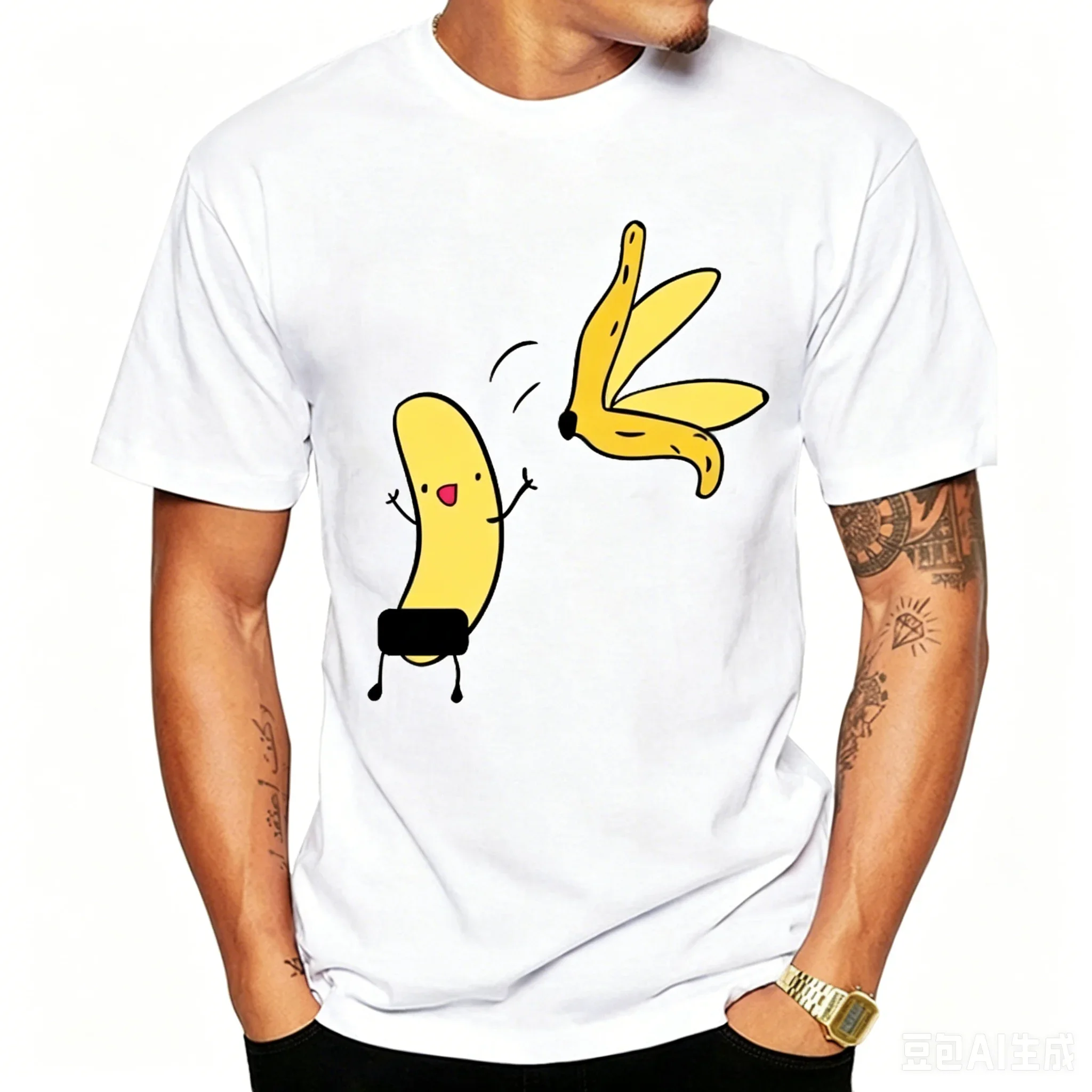 

Casual Funny T-Shirt Men Naked Banana Cartoon Print Short Sleeve O-Neck T Shirt Men Summer Humor Crew Neck Tops Man Streetwear