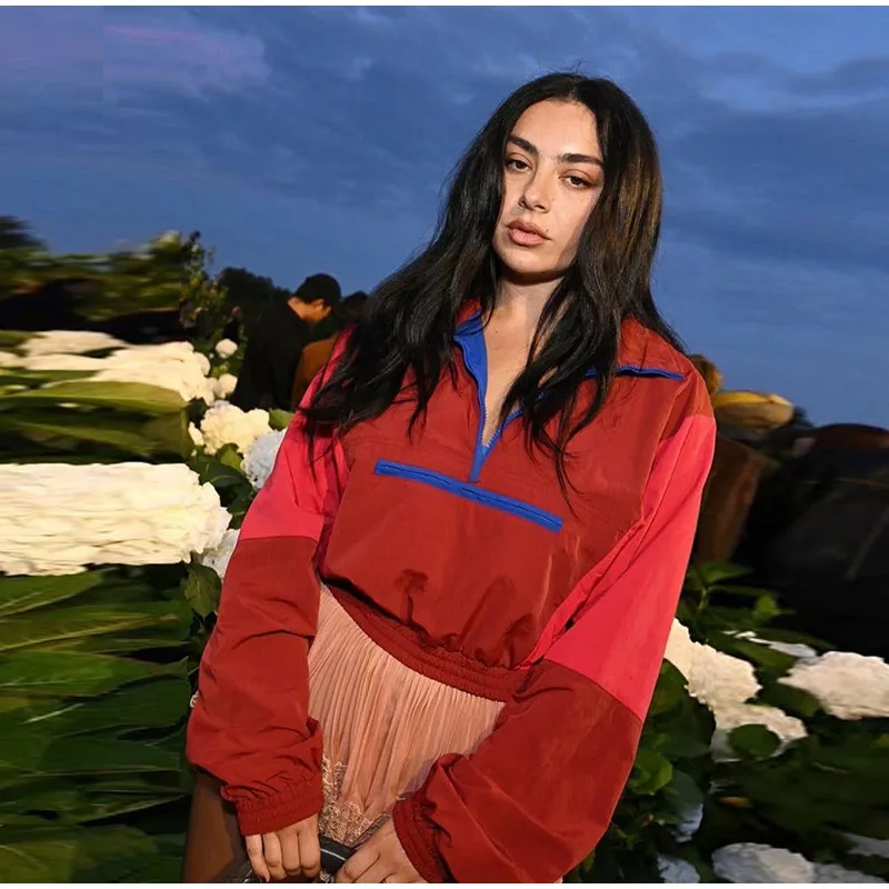 Contrast Color Fashion Wind Jacket Turn Down Collar Zipper Elastic Cuff Hem Long Sleeve Windproof Coat 2026 Autumn Women Coats