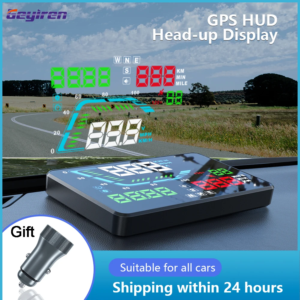 

Geyiren Q7 GPS HUD Digital Speedometer Windshore Display Mileage Time Altitude MPH KMH Projector Head-up Display Fit All Cars