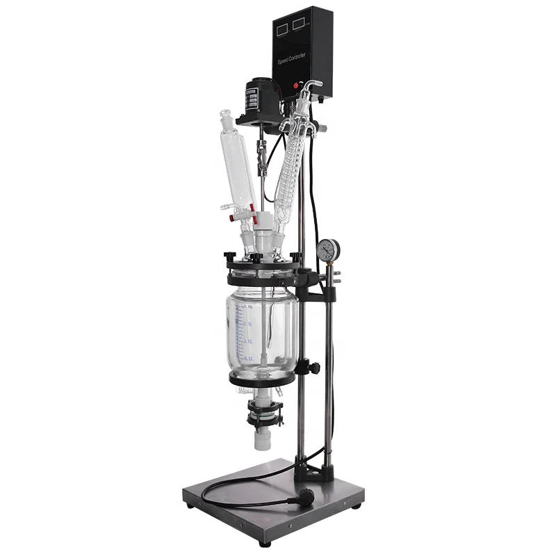 chemical lab equipment for 1l 2l 5l 10l 30l benchtop single layer double jacketed glass ware glass reactor reaction vessel