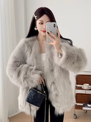 Fur Integrated Winter Fashion New Women's Temperament Warm Coat Loose Simulation Fox Fur Temperament Thick Coat Faux Fur