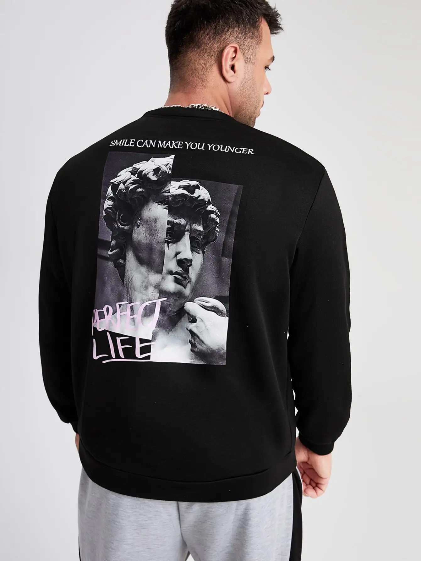 Perfect Life Men Sculpture Personality Design Male Hoodies Fashion Street Clothing Crewneck Street Pullovers Hip Hop Casual Top