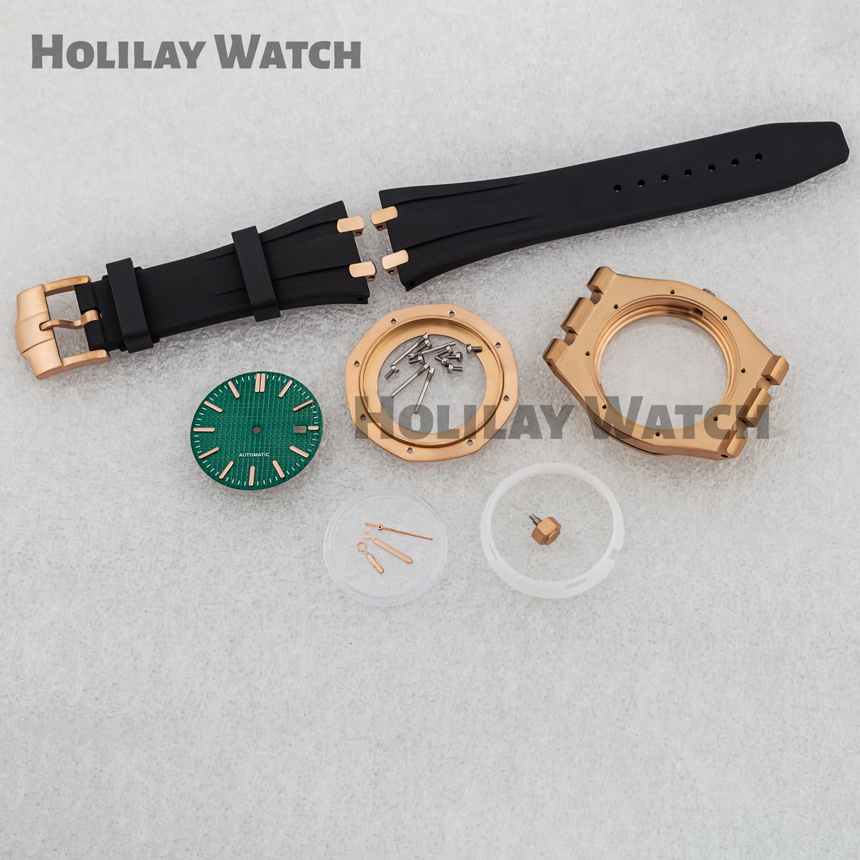 

41mm Watch Case 31.8mm Dial nh35 Hands Rubber Bracelet Sapphire Glass Waterproof for Royal Oak NH35 NH36 Movement NH35 Rose Case