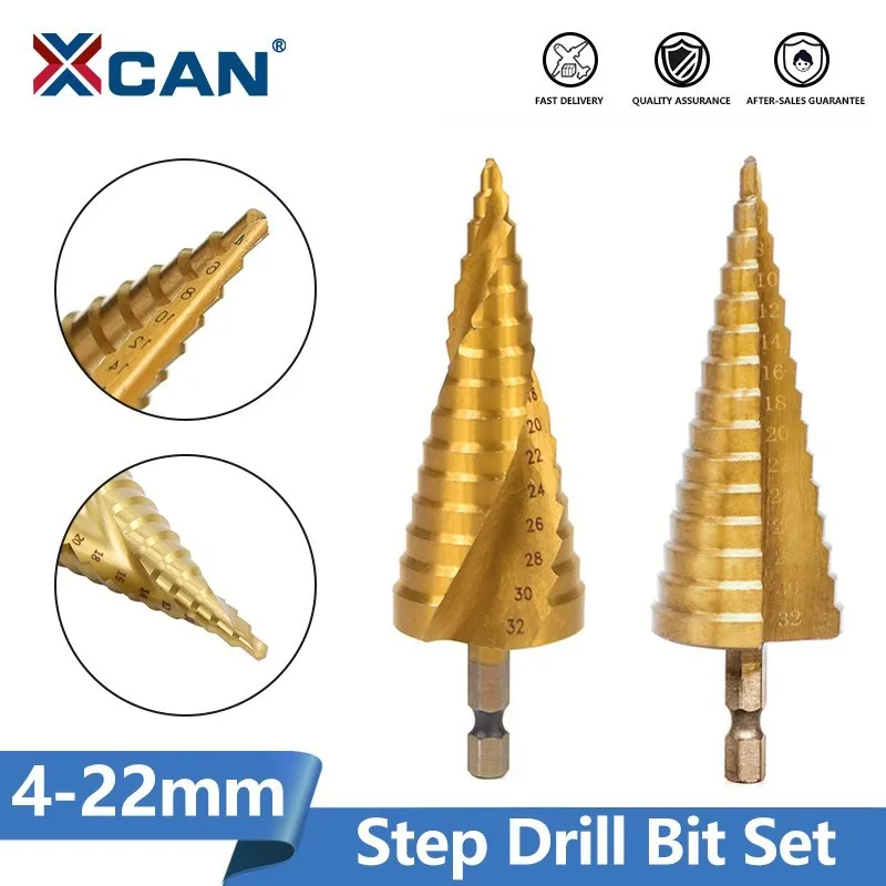 

XCAN Hex Shank HSS Drill Bit 4-22mm Titanium Coated Step Drill HSS Straight Flute Pagoda Drill Woodworking Tool Hole Cutter