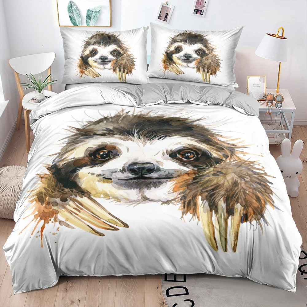 3D Digital Cute Sloth Duvet Cover Set White Comforter Cover Set Twin Full Queen King Size 210x210cm Bedding Set Home Textile