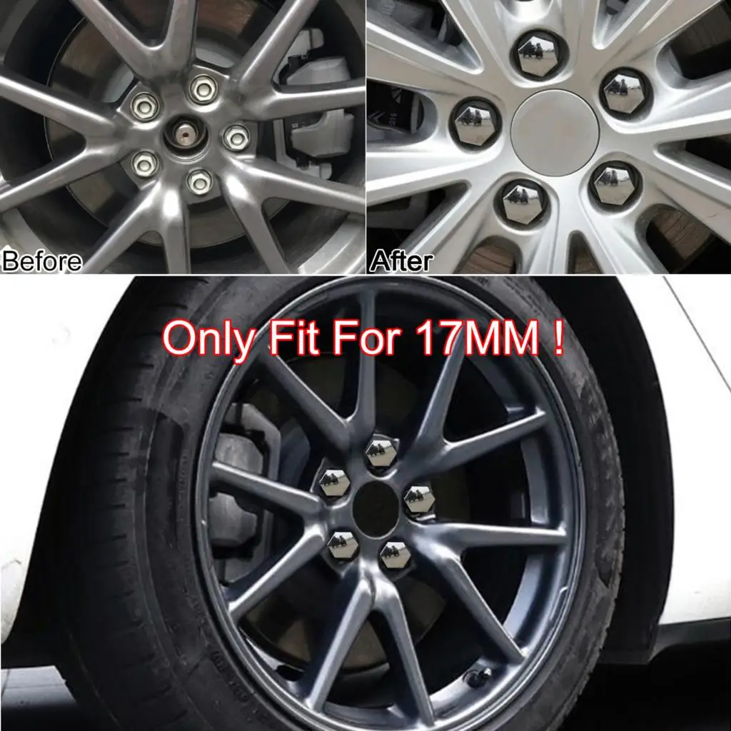 24pcs 17MM Car Chrome Wheel Nut Caps Protector Hub Tighten Screws Covers Tyre Nut Bolts Outward Decoration Studs Guard Vehicle