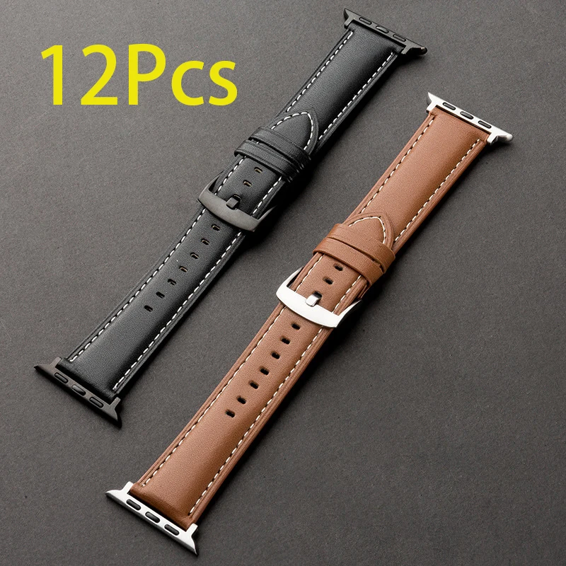 12Pcs Leather Strap For Apple Watch Band 40mm 44mm 45mm 41mm 38mm 42mm Business Wristband for iWatch Series 9 8 Ultra 2 7 Se 6 5