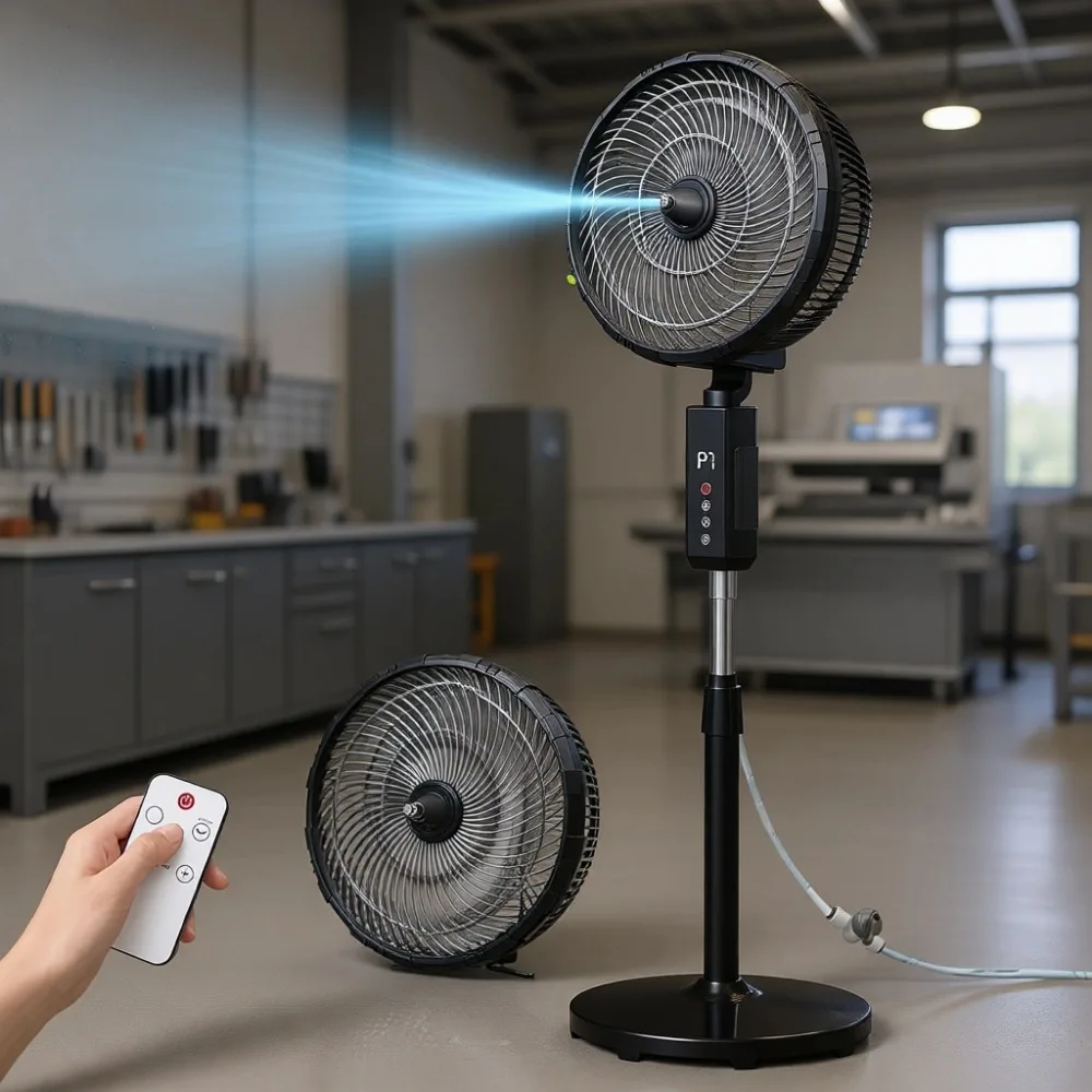 

Уличный 12-дюймовый осциллирующий вентилятор с функцией распыления воды, 20000 мАч, перезаряжаемый, с дистанционным управлением, 7 скоростей, таймер