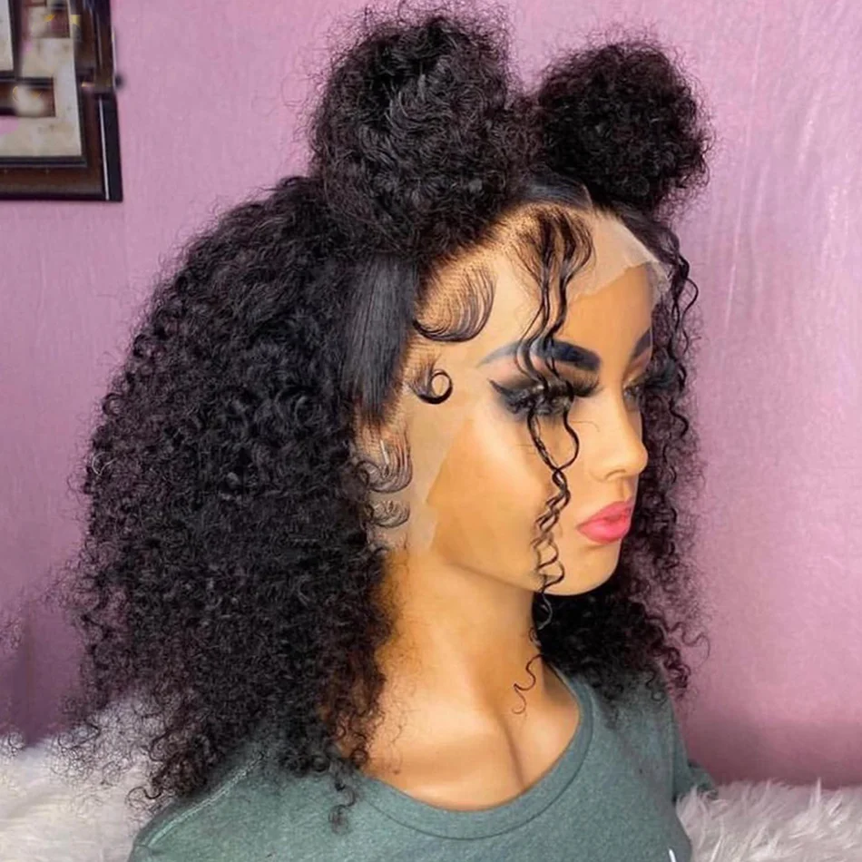 

Soft 14Inch Short Bob Kinky Curly180% Density Lace Front Wig For Black Women Babyhair Preplucked Natural Hairline Glueless Daily