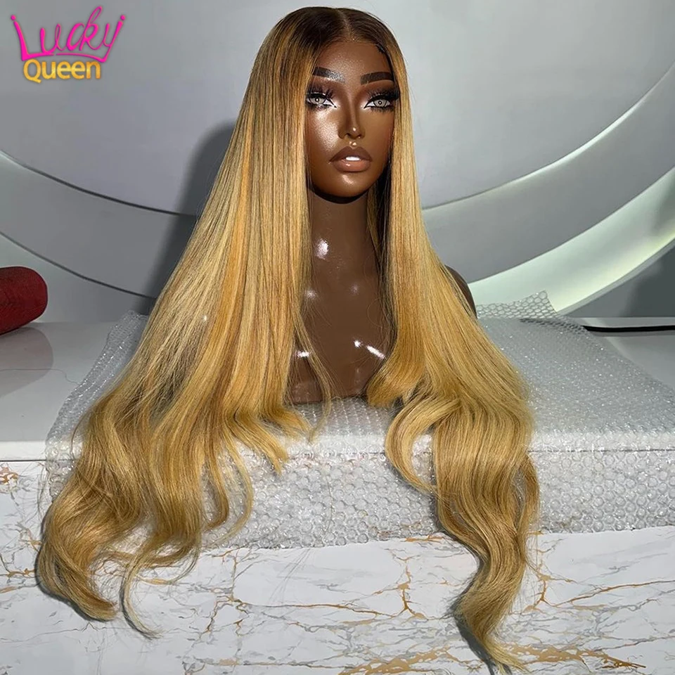 30 Inches Honey Blonde Lace Front Wigs Human Hair Brown Root 13x4 13x6 Straight Lace Front Wigs Remy Hair 180% Density