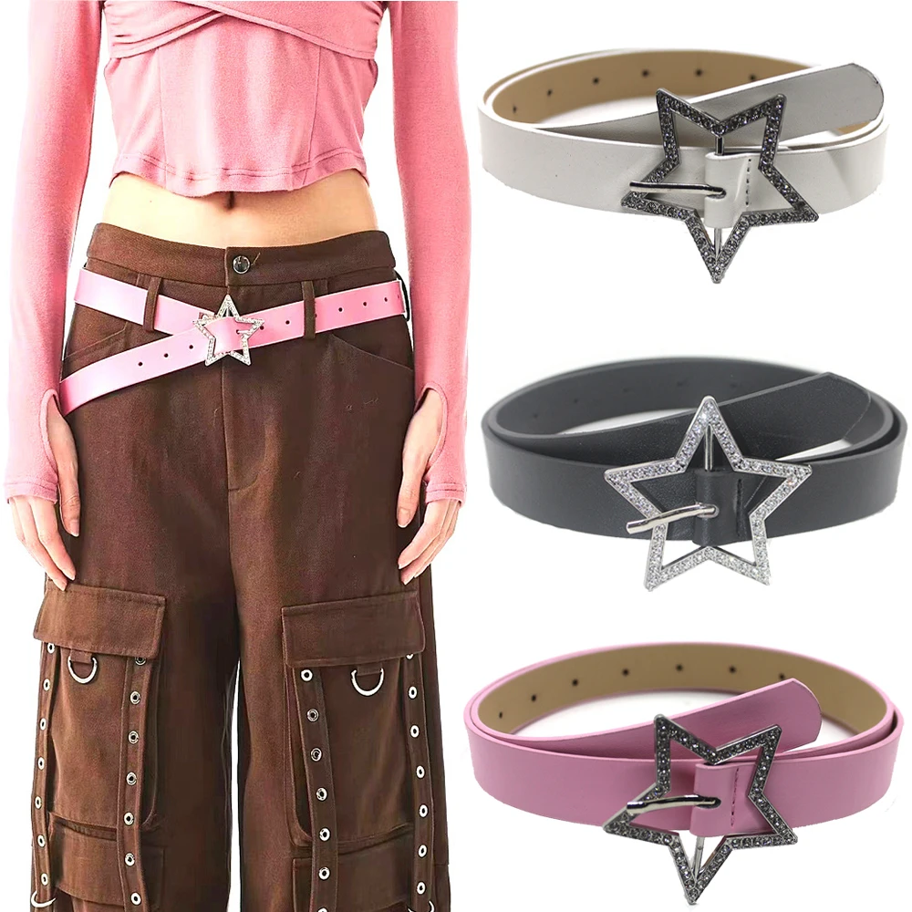 

Women Leather Metal Star Buckle Waist Belt Adjustable Waistband for Jeans Decorative Fashion Ladies Dress Belts Accessories