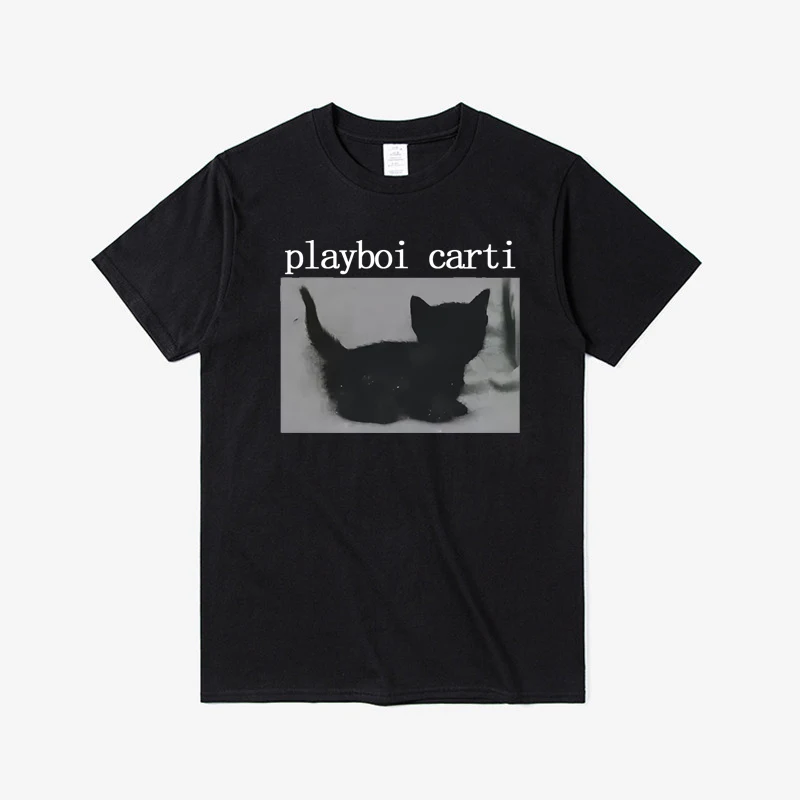 Playboi Carti Oversized Hip-Hop T Shirts Cute Cat Harajuku Print Tee Regular Mens Tops Quality Rapper Tshirt 80031