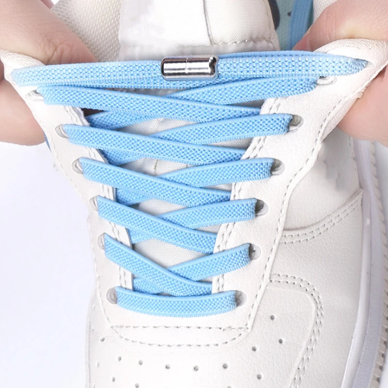 Metal buckle Shoelaces Elastic Shoelace for Sneakers Kids and Adults 0.6 cm Flat Shoelaces 1Pair/3Pair
