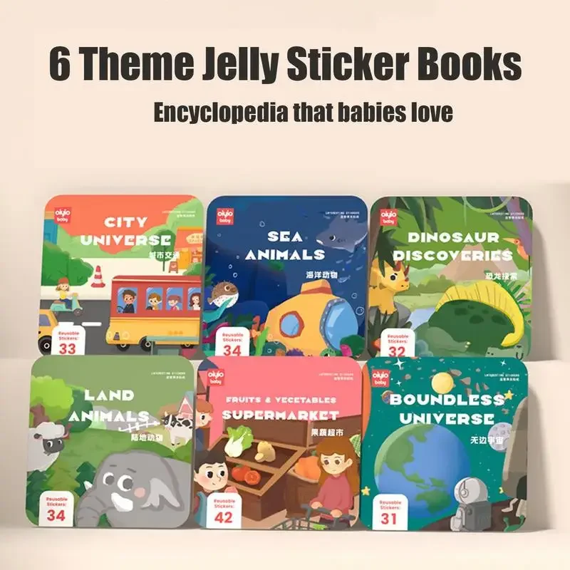 

Portable Jelly Sticker Books reusable puzzle Cognitive Game Animal Dinosaur For Kids Book Montessori Early Education Toys Gifts