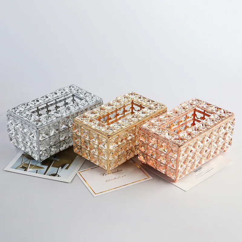 

European Light Luxury Crystal Tissue Boxes Modern Simple Tissue Storage Hotel Living Room Coffee Table Napkin Paper Holders