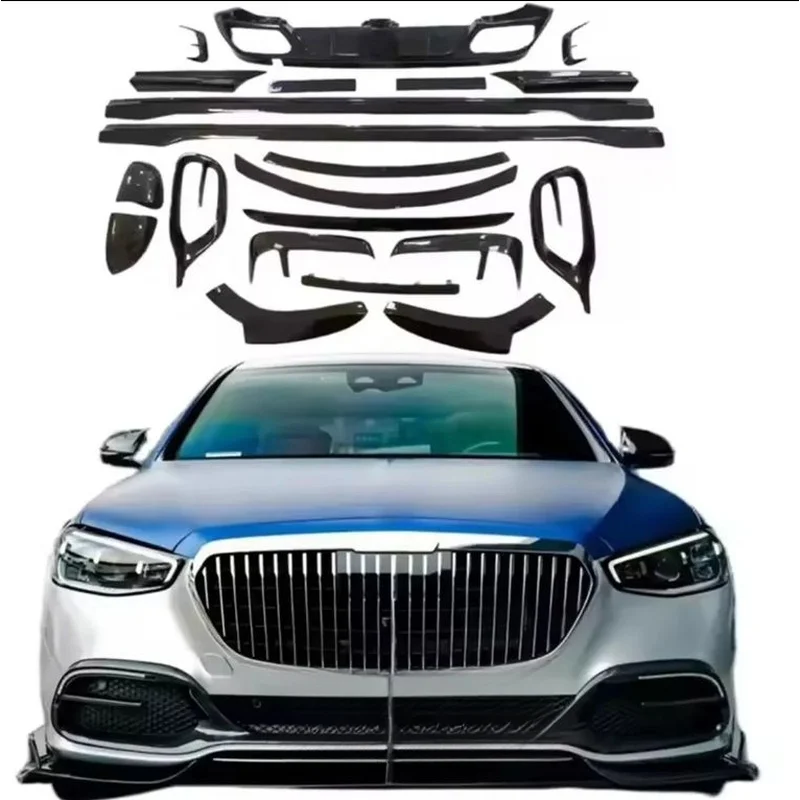 High Quality M Style Dry Carbon Fiber Body Kit With Lip Side Skirts For W223 Exterior Upgrade Tuning Parts