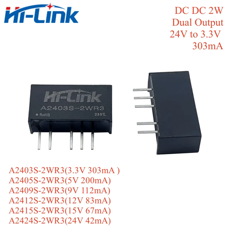 

Free Ship 100pcs Hi-Link A2403S-2WR3 DC DC 2W 24V to 3.3V 303mA Power Supply Module Dual Output Intelligent Converter Smart CE