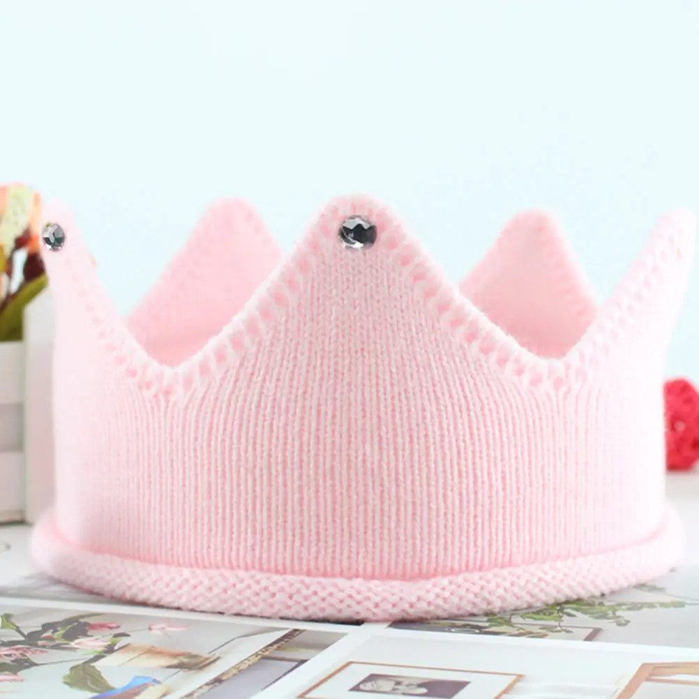 

Headband Knitted Hat Baby Girl Princess Crown for Newborn Hats Crochet Pink Child