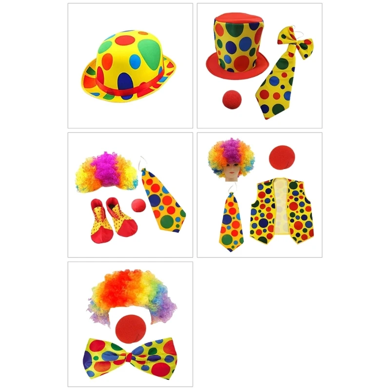 

Clown Cosplay Set Circus Clown Nose Bowtie Shoes Clown Hat Clown Wigs Clown Vest Costume for Women Man Halloween Cosplay