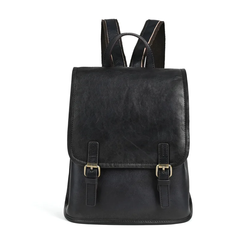 Vintage Genuine Leather Backpack Woman Black Female Real Cow Leather Bagpack Anti theft Ladies Double Shouder Bag