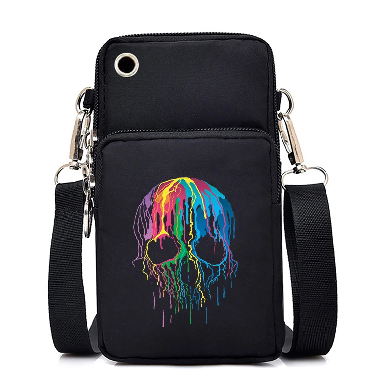 

Модная мини-сумка через плечо в американском стиле с красочным дизайном черепа для женщин и мужчин, маленькая сумка-мессенджер с трендовым дизайном скелета