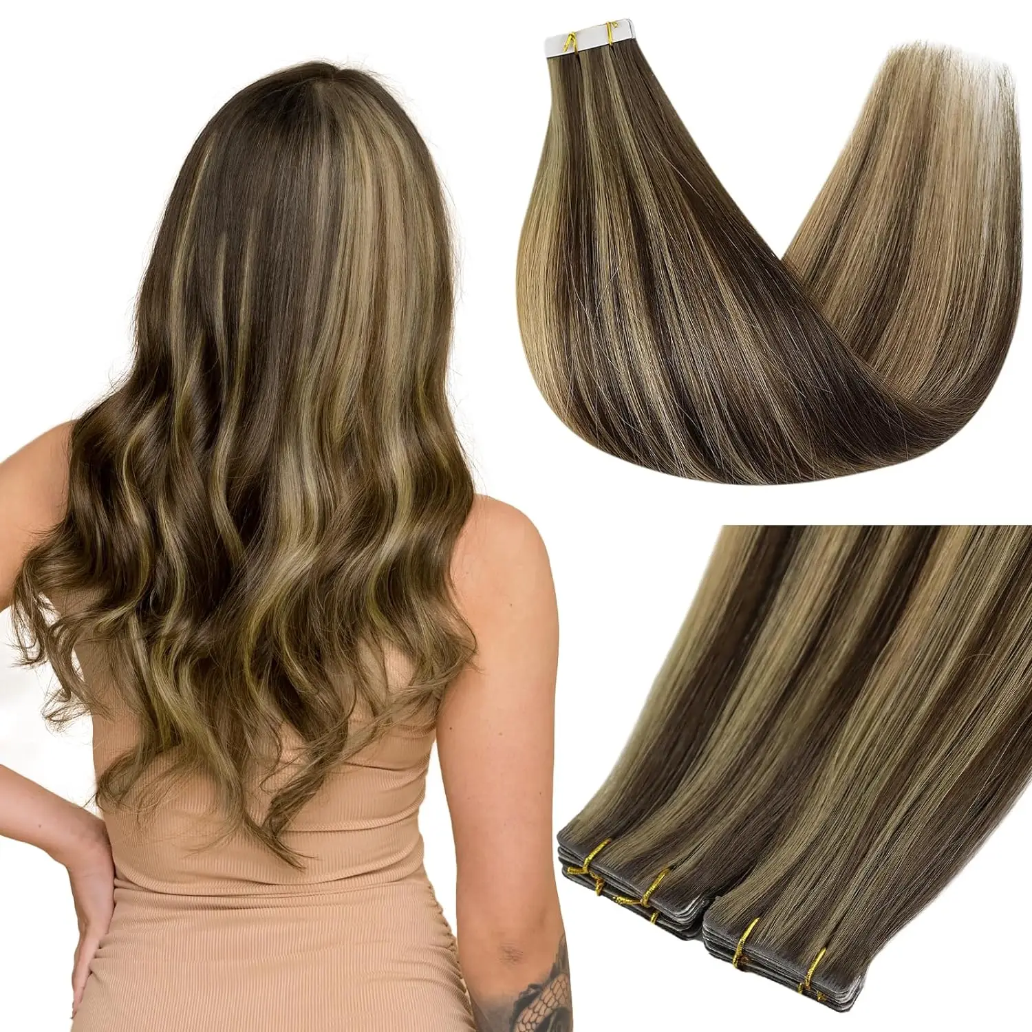 Cinta de inyección de cabello totalmente brillante, extensión de cabello humano sin costuras, extensiones de cabello virgen Invisible