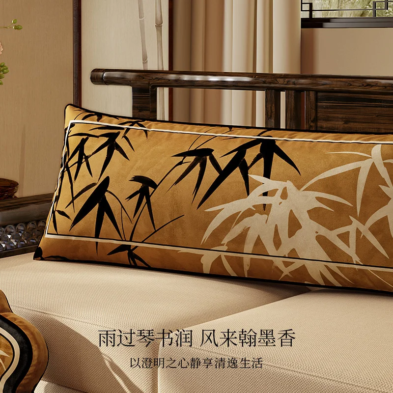 35x100cm Rectangle Cushion Cover New Chinese Style Pillowcase Shell Soft Luxury Velvet Bamboo Floral Bird Print Vintage Home Dec