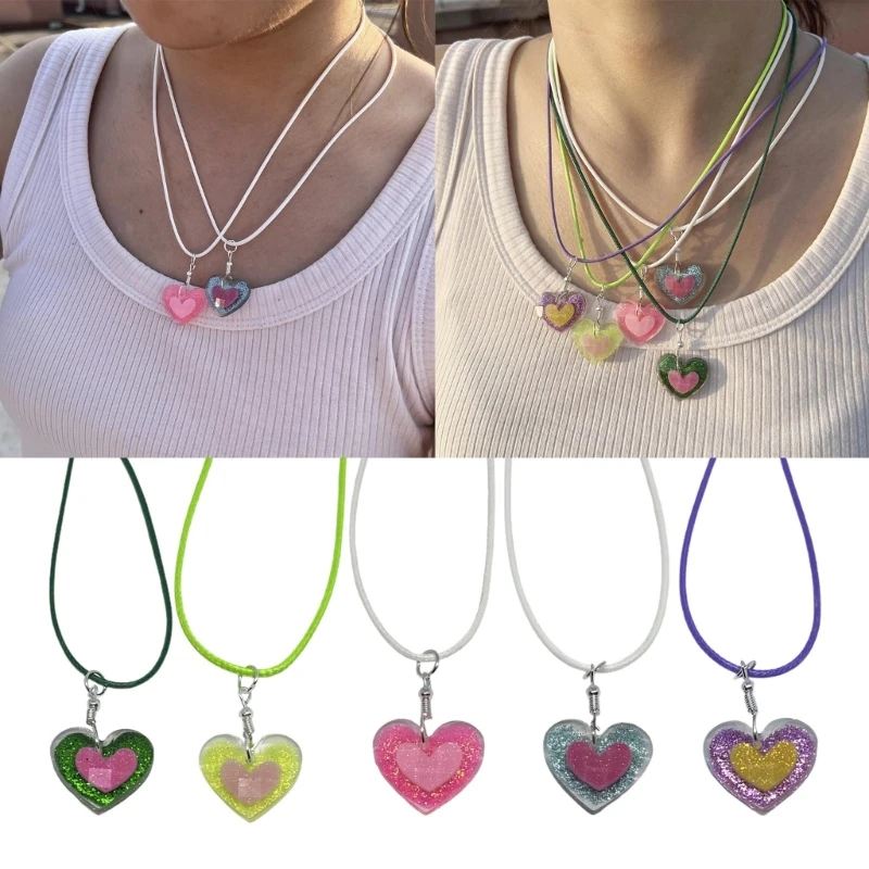 Delicate Tiny Wax Rope Choker Dainty Heart Pendant Necklace Y2K Heart Necklace