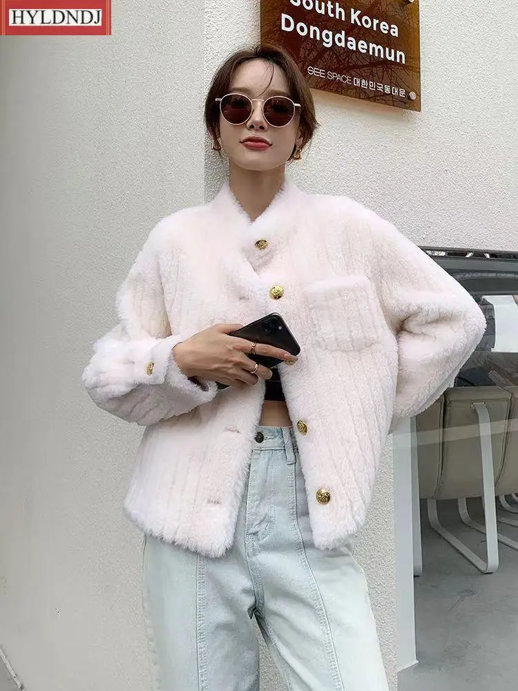 Natural Lamb 30% Wool Sheep Shearing Thick Stand-Up Collar Warm Outerwear 2023 Fashion Winter Jacket Women Real Fur Coat