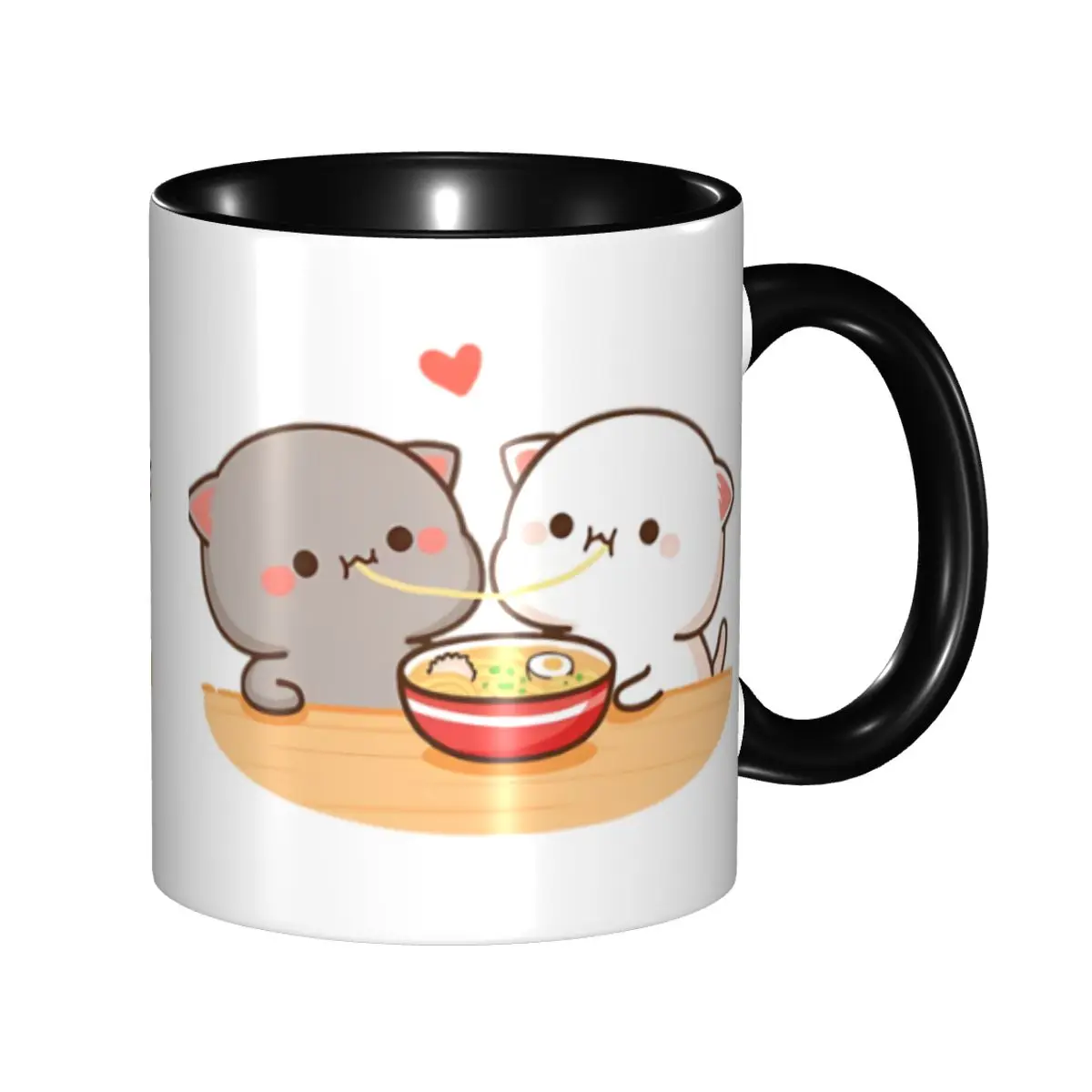 

DIY Peach And Goma Mochi Cat Eating Ramen Ceramic Mugs Custom Coffee Cups Creative Present