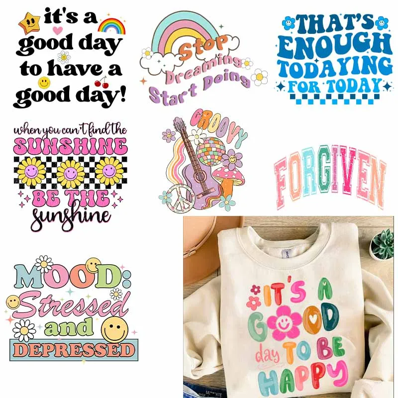 Fashion Smile Hot Press Stickers Cartoon Design Het DTF Transfer Stickers For DIY Clothing T-Shirts Ironing Transfer Stickers