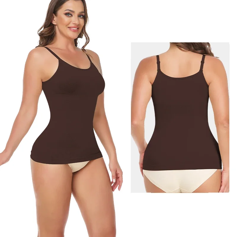 Crew pescoço compressão cami barriga e cintura controle corpo shapewear camisola verão topos preto nu suave emagrecimento colete 3xl