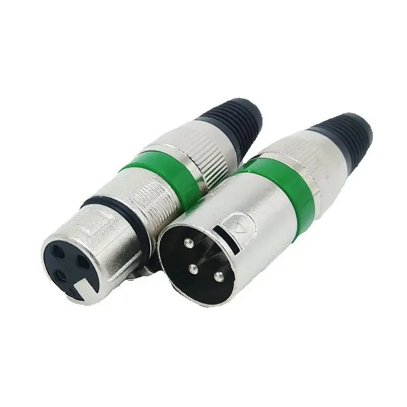 

10Pcs XLR 3 Pin Microphone Audio Cable Plug Connector Male Female MIC Plug Cable Connector Green Ring