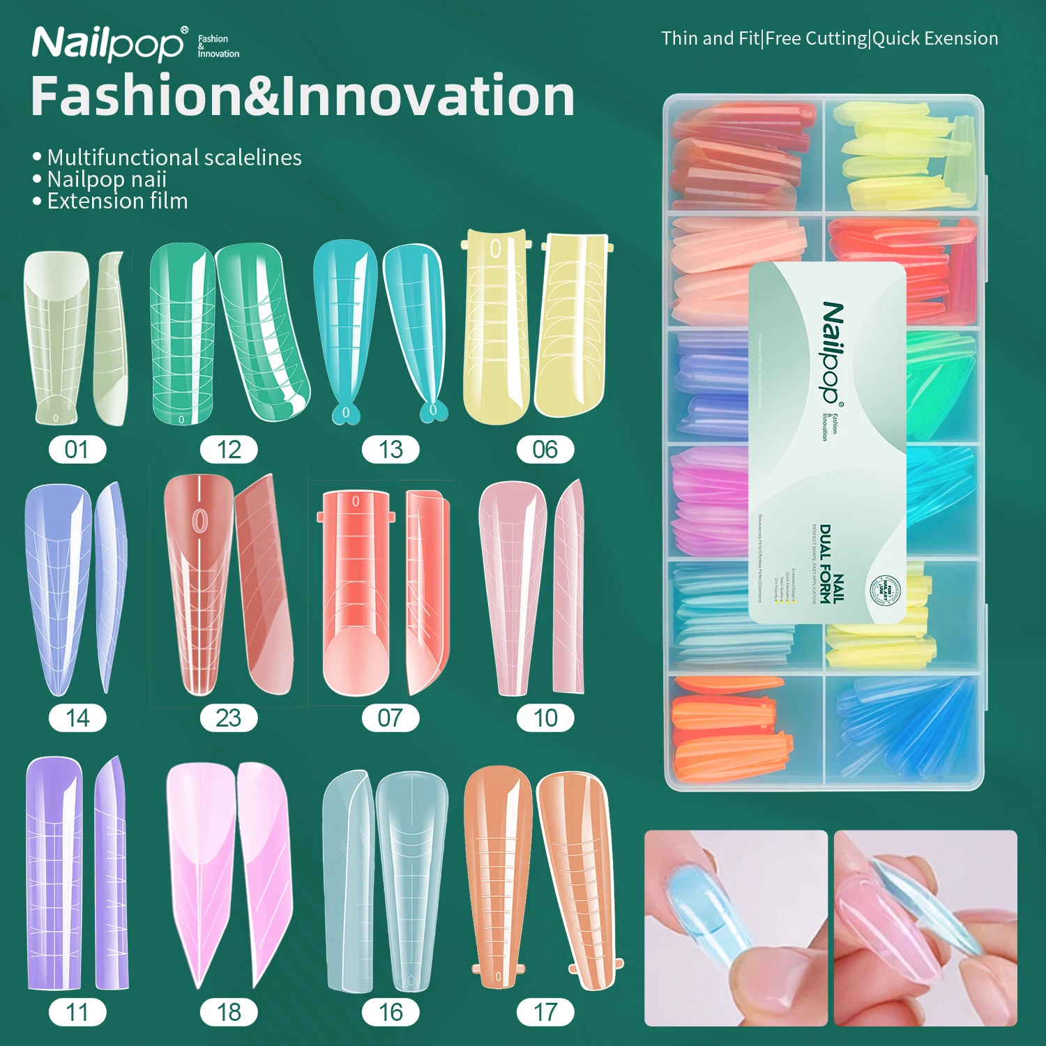 

Nailpop Colors Nail Dual Forms 288/122/120pcs Reusable Builder Gel Acrylic Extension Nail Art Tools for Salon Home DIY Perfect