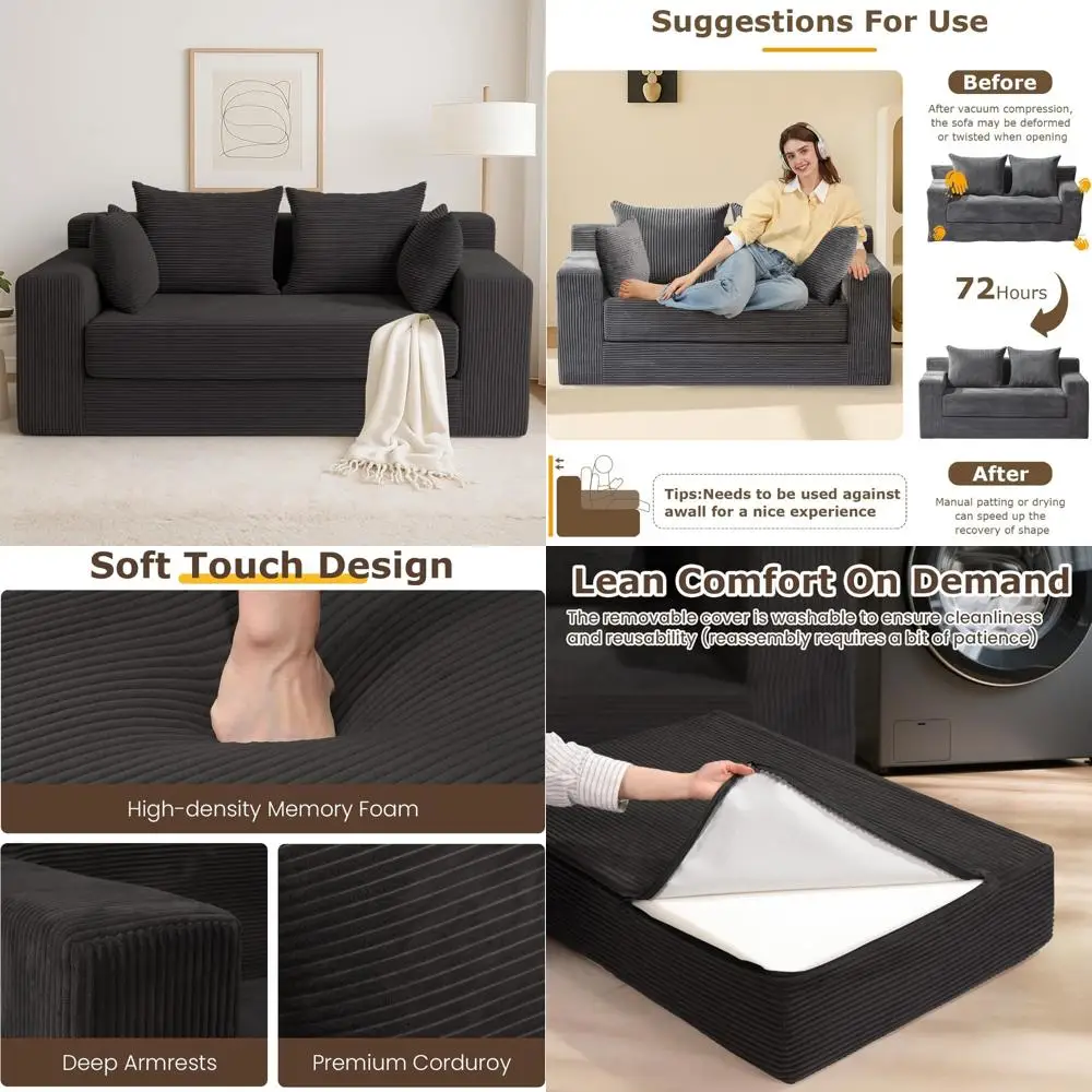 

3-in-1 Convertible Sofa Bed, Loveseat Chaise Lounge with Folding Couch and Futon Sleeper, Corduroy Fabric
