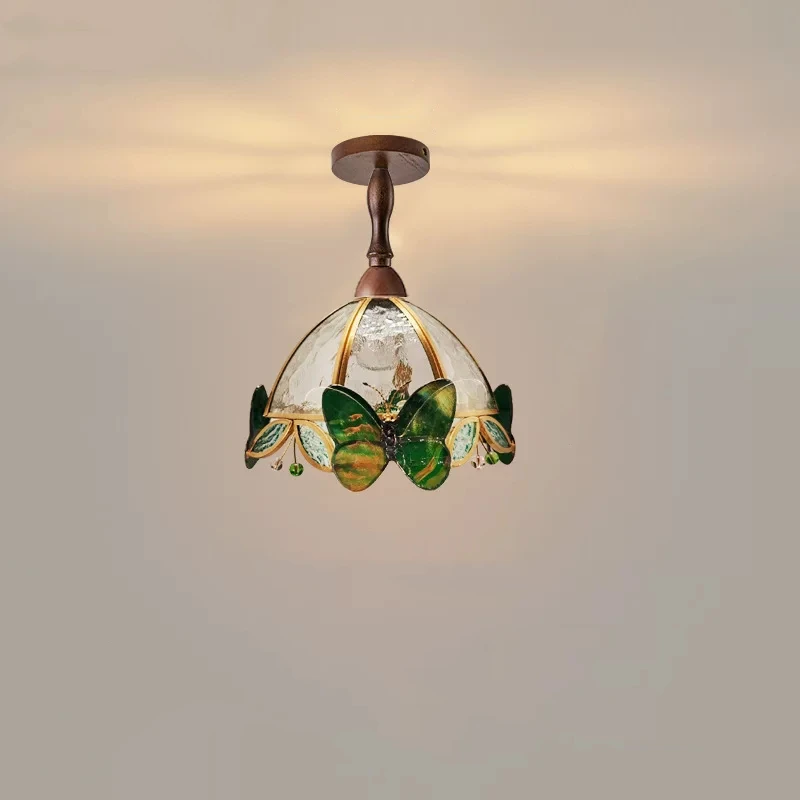Butterfly Colorful Corridor passage ceiling lights hanging French foyer Chandelier retro dressing room balcony ceiling lamp