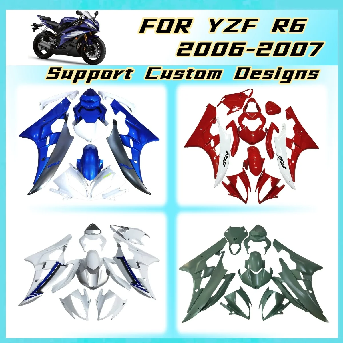 For Yamaha YZFR6 2006 2007 Motorbike Cowling Kit YZF R6 06 07 ABS Plastic Full Bodywork Protection Set
