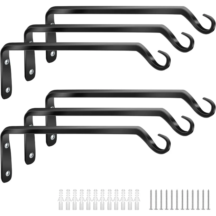 

Garden 6Pack 10 Plant Hanger Bracket Forged Wrought Iron PowderCoated Heavy Duty Wall Hook Black Plant Hanging Hooks Durable an