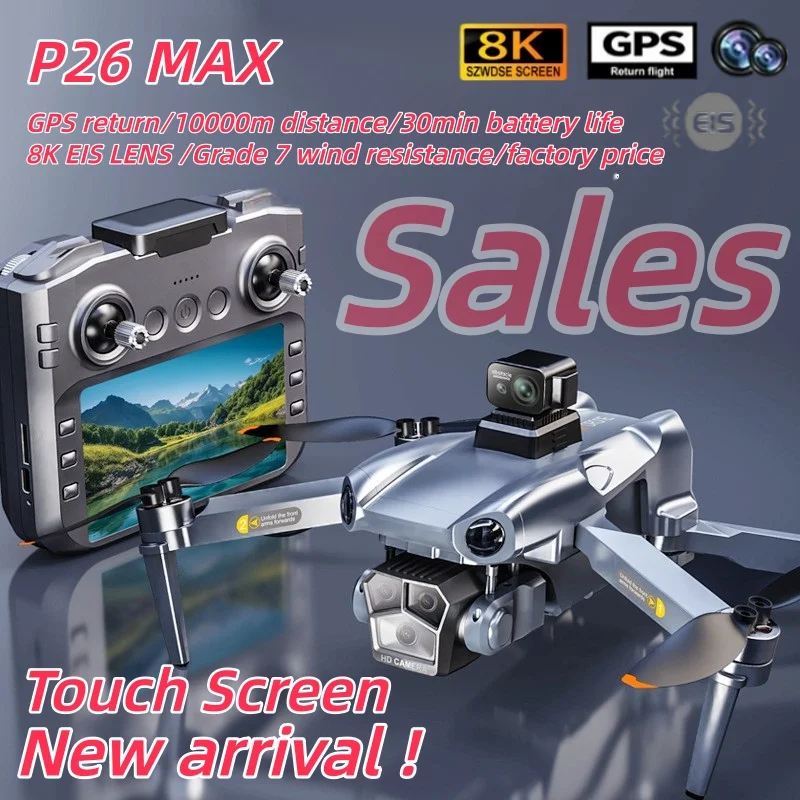 طائرة بدون طيار P26 جديدة مع شاشة لمس كبيرة عن بعد 8K كاميرا 3 محاور Gimbal ليلة اطلاق النار تجنب العوائق GPS عودة عالية