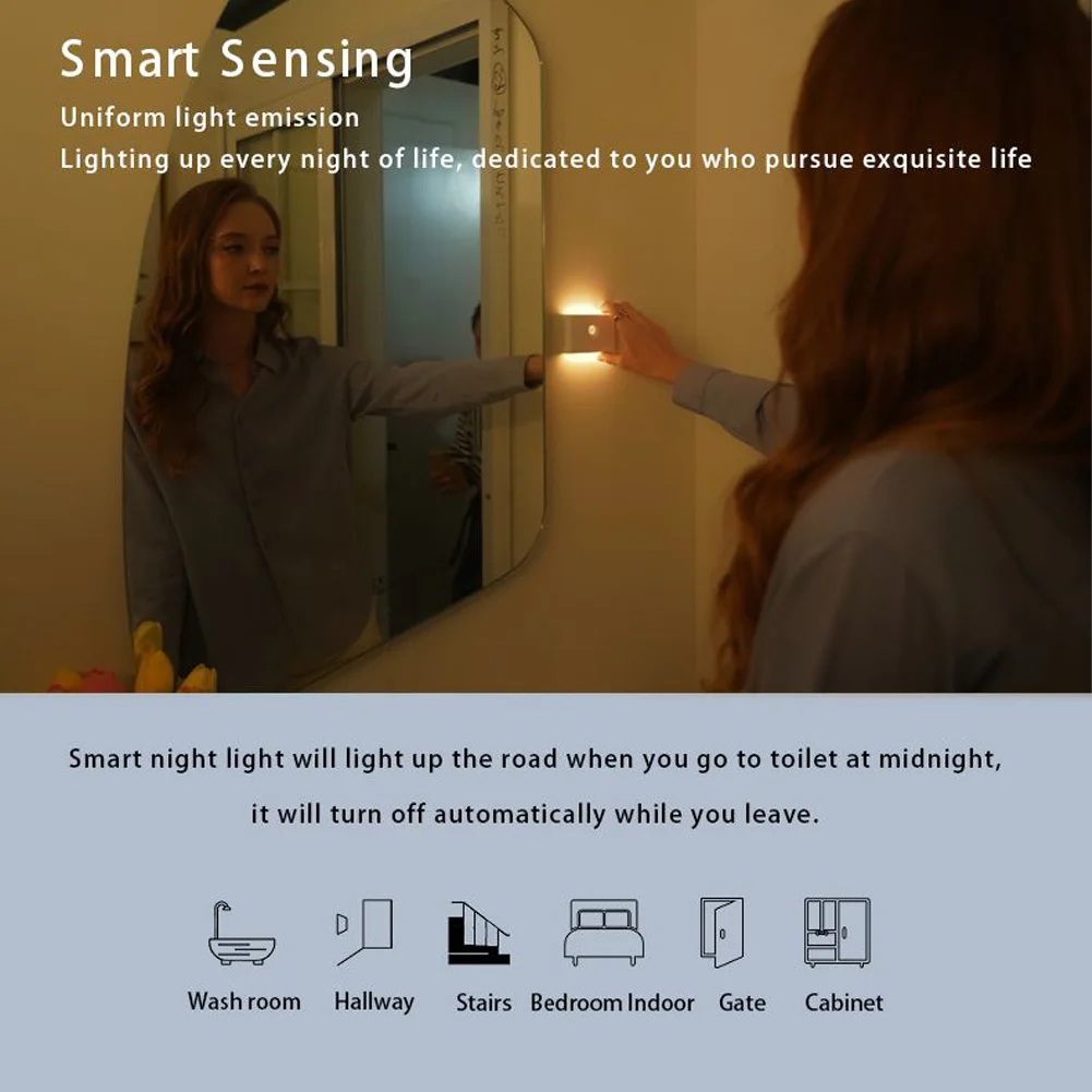 ไฟกลางคืนอัจฉริยะไฟ LED แบบชาร์จไฟได้พร้อมเซ็นเซอร์ตรวจจับความเคลื่อนไหว Dusk To Dawn Sensor โคมไฟติดผนังแม่เหล็กพร้อม 3 โหมดสําหรับห้องนอน