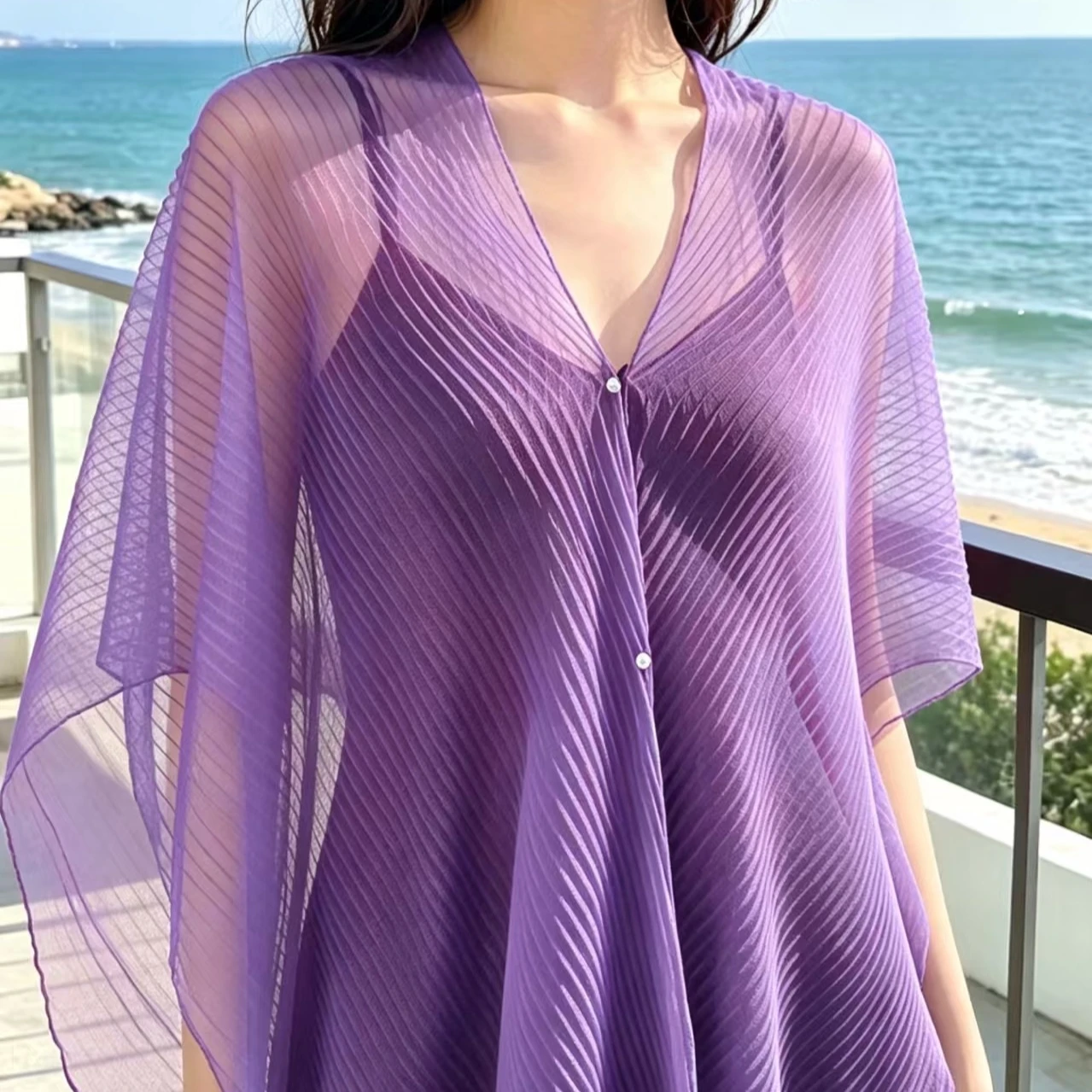 1 piece summer silk scarf women's chiffon solid color printed beach towel shading good-looking shawl view 2