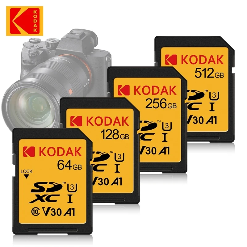 KODAK 32 ギガバイト 64 ギガバイトのメモリカードカメラ 100 メガバイト/秒高速 SD カード 256 ギガバイト 128 ギガバイト SDXC C10 A1 U3 V30 UHS-I sdcards 4K HD SLR DV