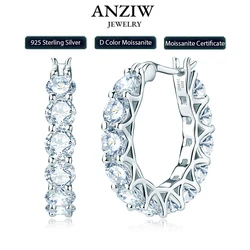 Anziw Luxury Hoops Sparking Full 3mm/4mm Moissanite Earrings Solid Silver 925 for Women Huggie Wedding Engagement Jewelry Gifts