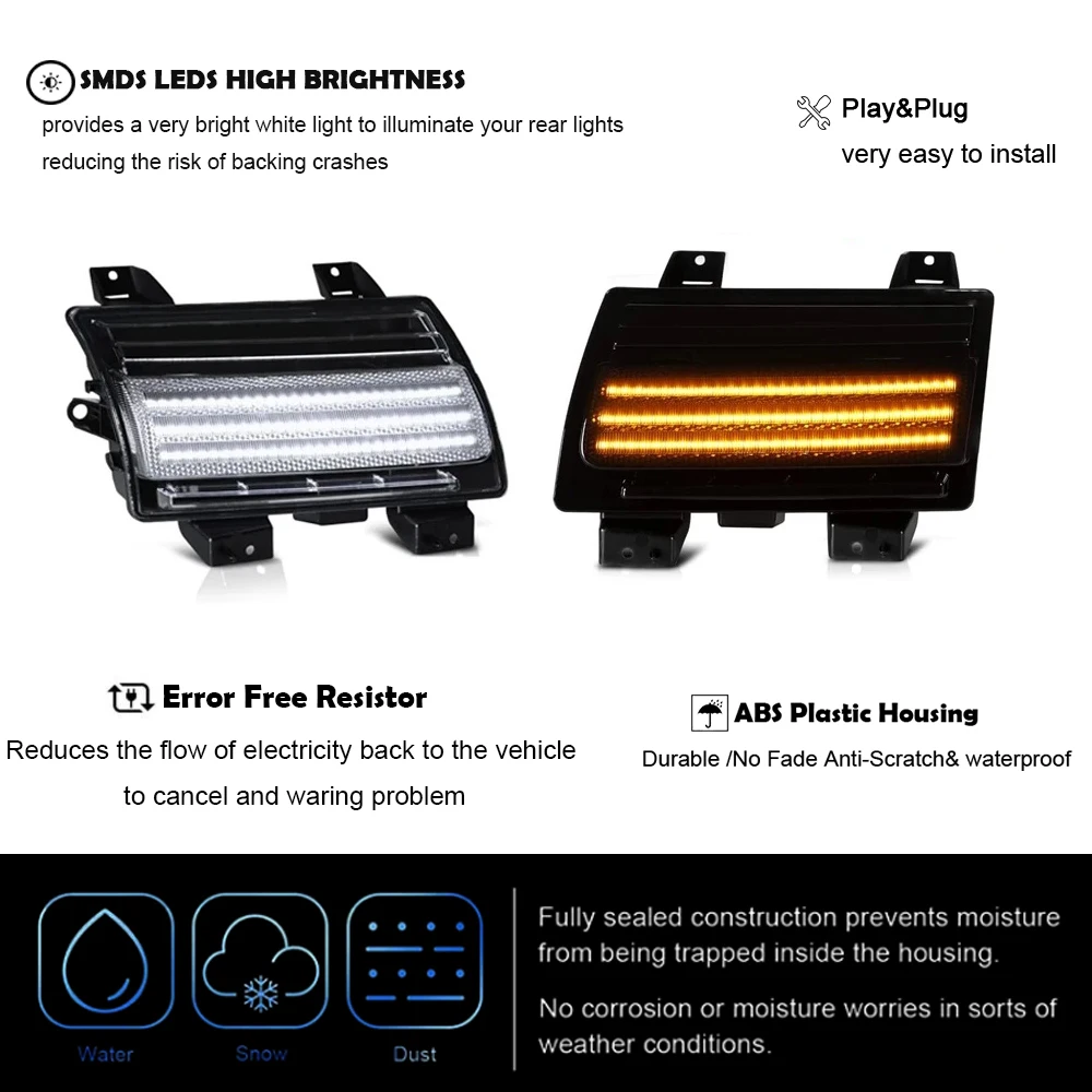 2Pcs Dynamic Amber LED Side Marker Lights White DRL for Jeep Wrangler JL 2018-2021 Front Bumper Fender Indicator Repeat Blinker